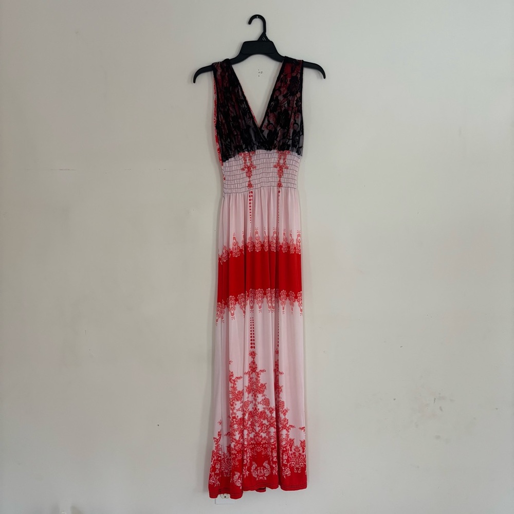 JINSEMINGXIA XL Maxi Dress Lace Boho Pink Red NWT